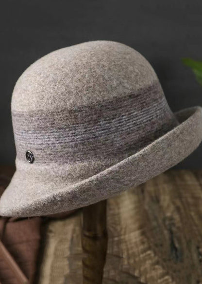 Versatile Caramel Striped Woolen Bucket Hat