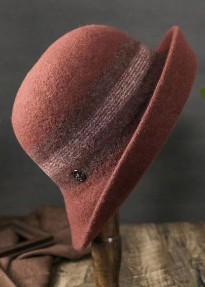 Versatile Caramel Striped Woolen Bucket Hat