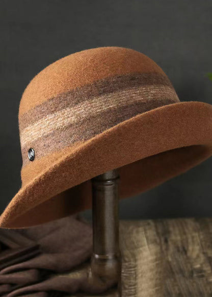 Versatile Caramel Striped Woolen Bucket Hat
