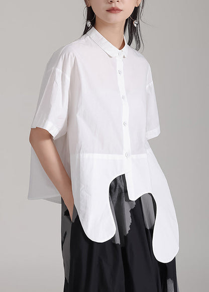 White Asymmetrical Patchwork Cotton Shirts Top Summer