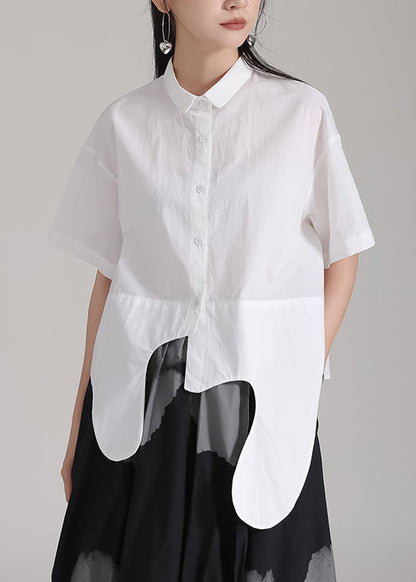 White Asymmetrical Patchwork Cotton Shirts Top Summer