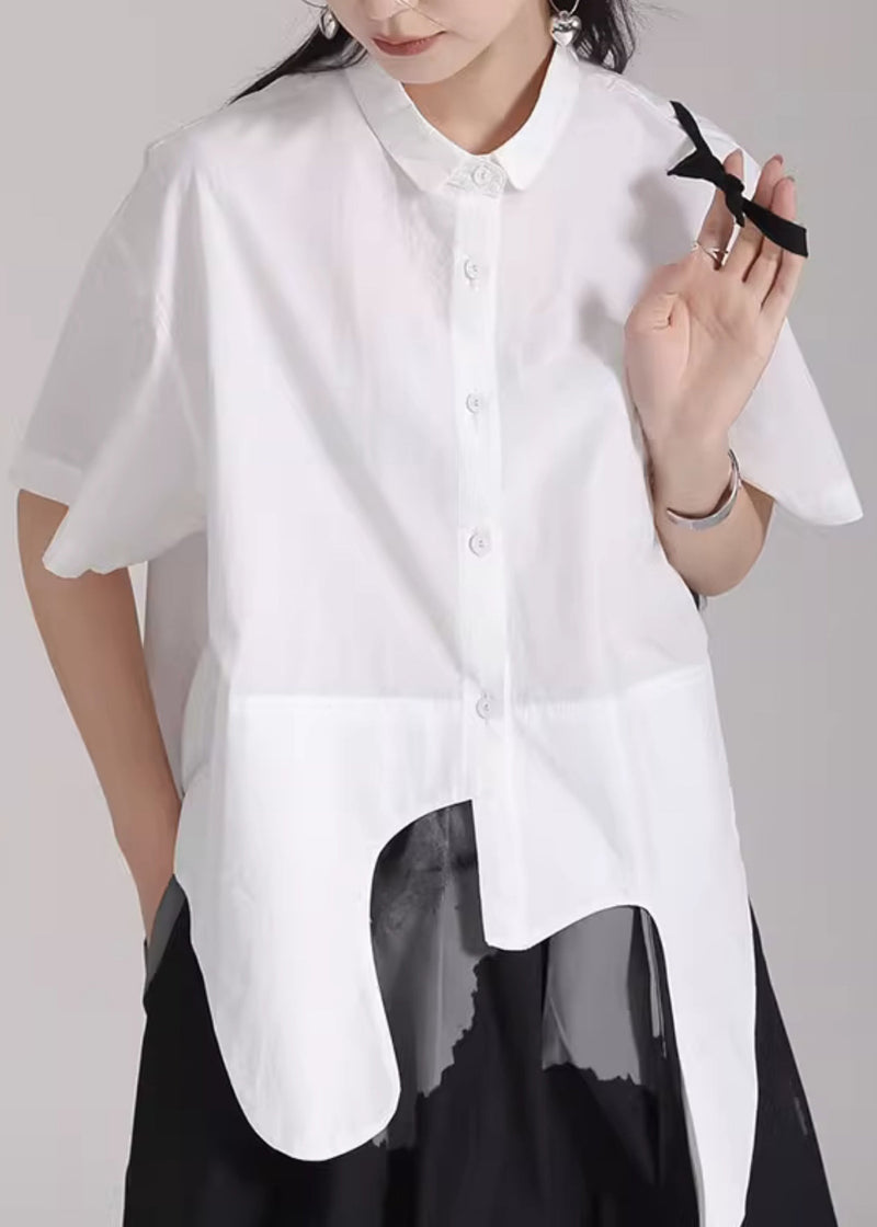 White Asymmetrical Patchwork Cotton Shirts Top Summer