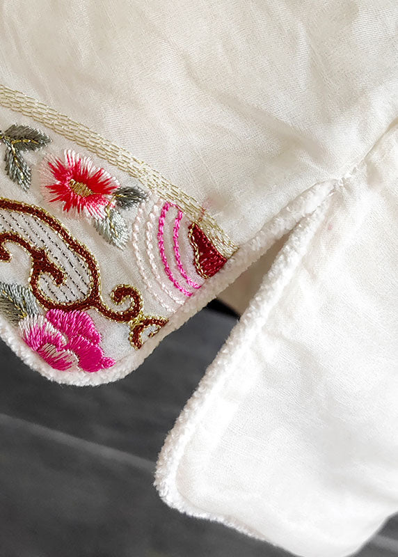 White Embroideried Patchwork Silk Vest Sleeveless