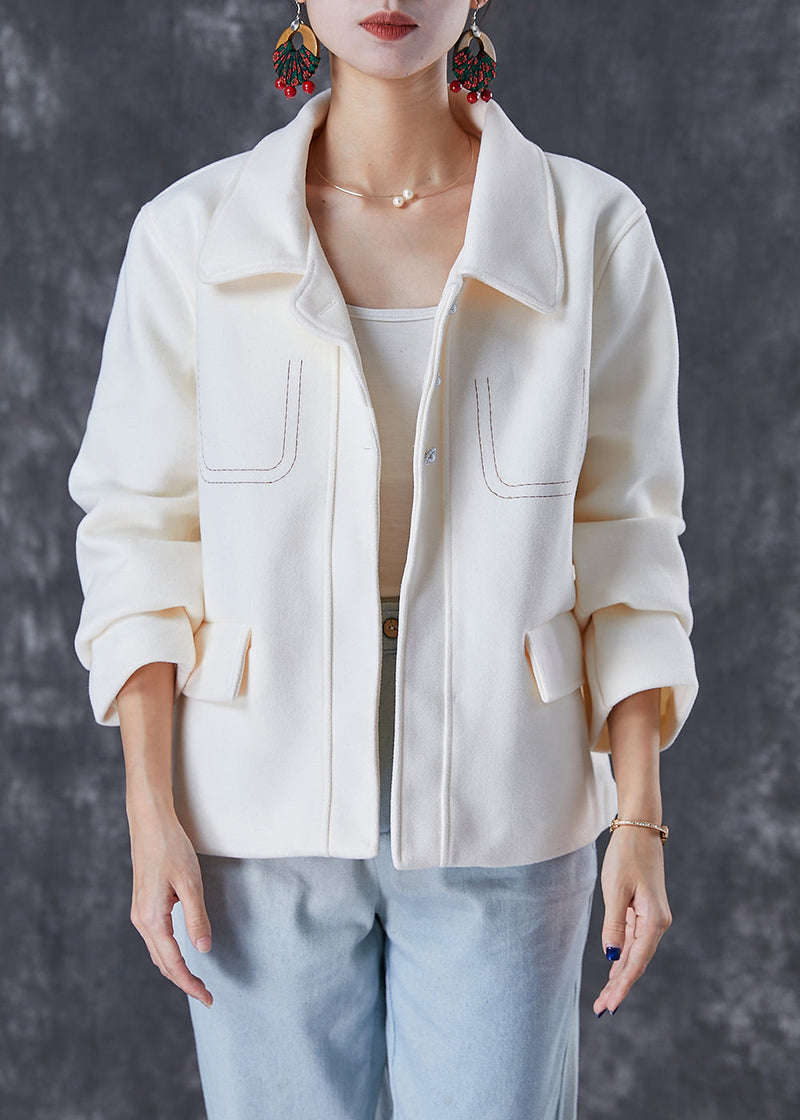 White Embroidered Woolen Coat Fall