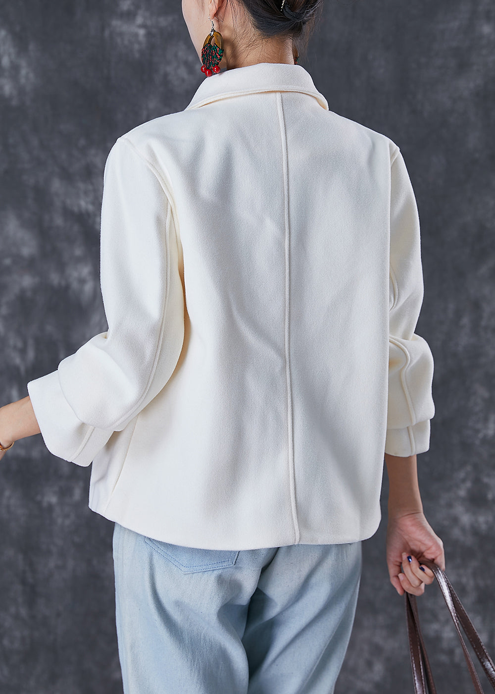 White Embroidered Woolen Coat Fall