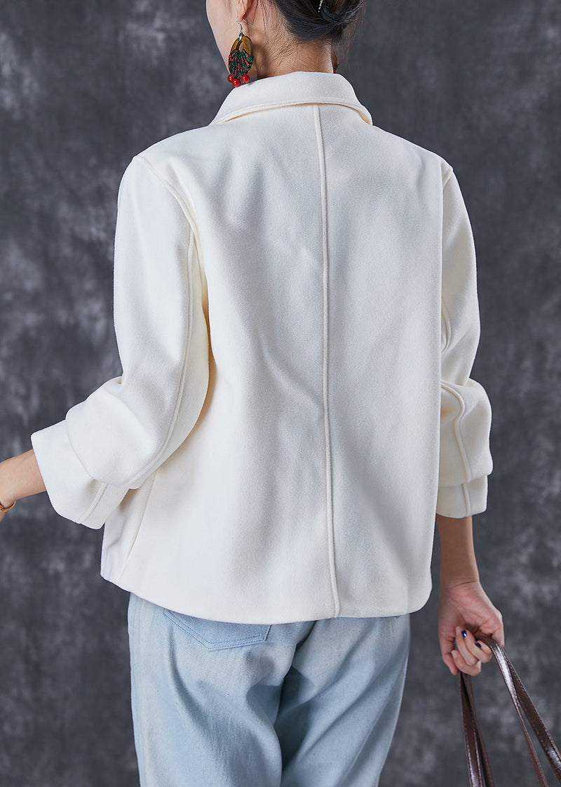 White Embroidered Woolen Coat Fall