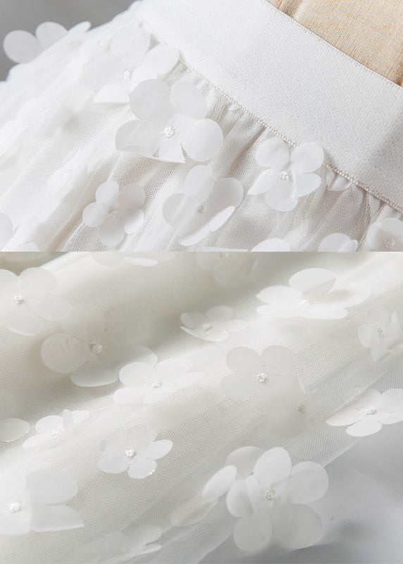 White Decorated High Waist Tulle Skirt Summer