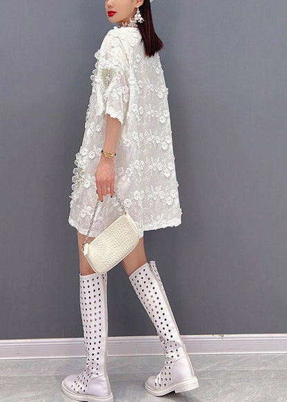 White O-neck Embroideried T Shirt Half Sleeve