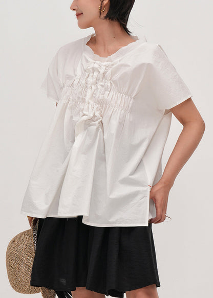 White Oversized Wrinkled Cotton Tank Tops Summer