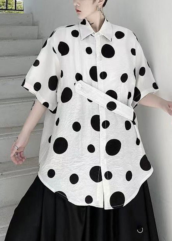 White Peter Pan Collar Dot Cotton Shirts Summer