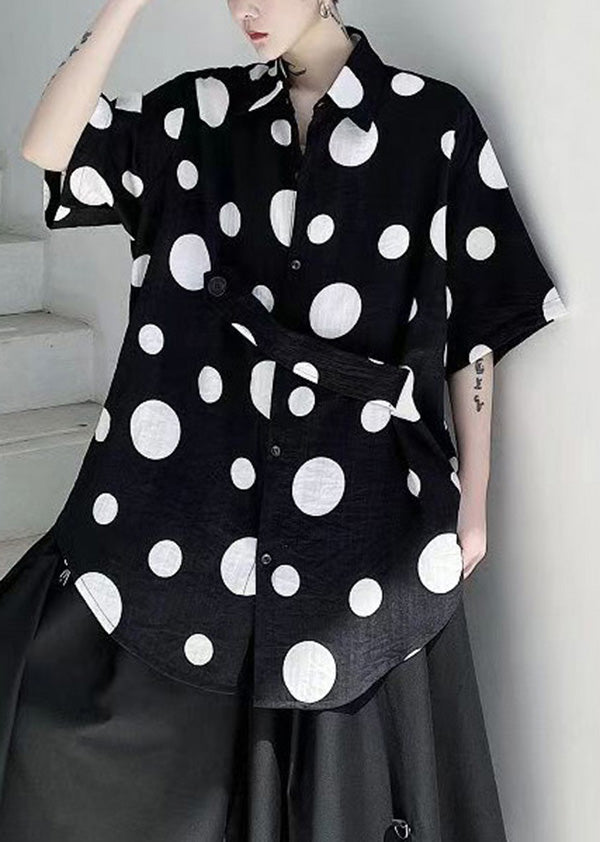 White Peter Pan Collar Dot Cotton Shirts Summer