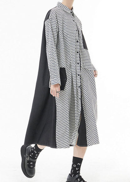 White Peter Pan Collar Button Patchwork Shirt Dresses Spring