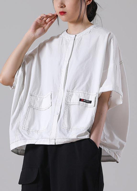 White Pockets Cotton Shirt Tops Summer