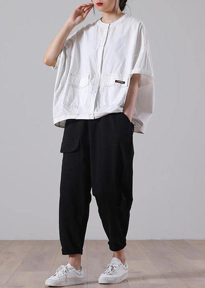 White Pockets Cotton Shirt Tops Summer