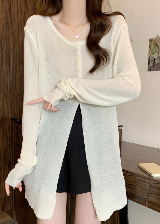 White Side Open Single Breasted Knit Sweater Fall