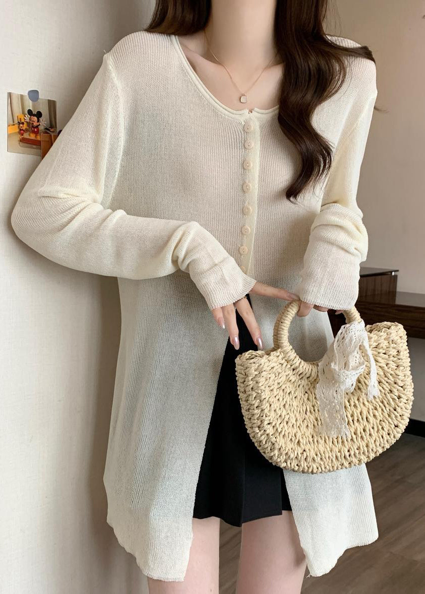 White Side Open Single Breasted Knit Sweater Fall