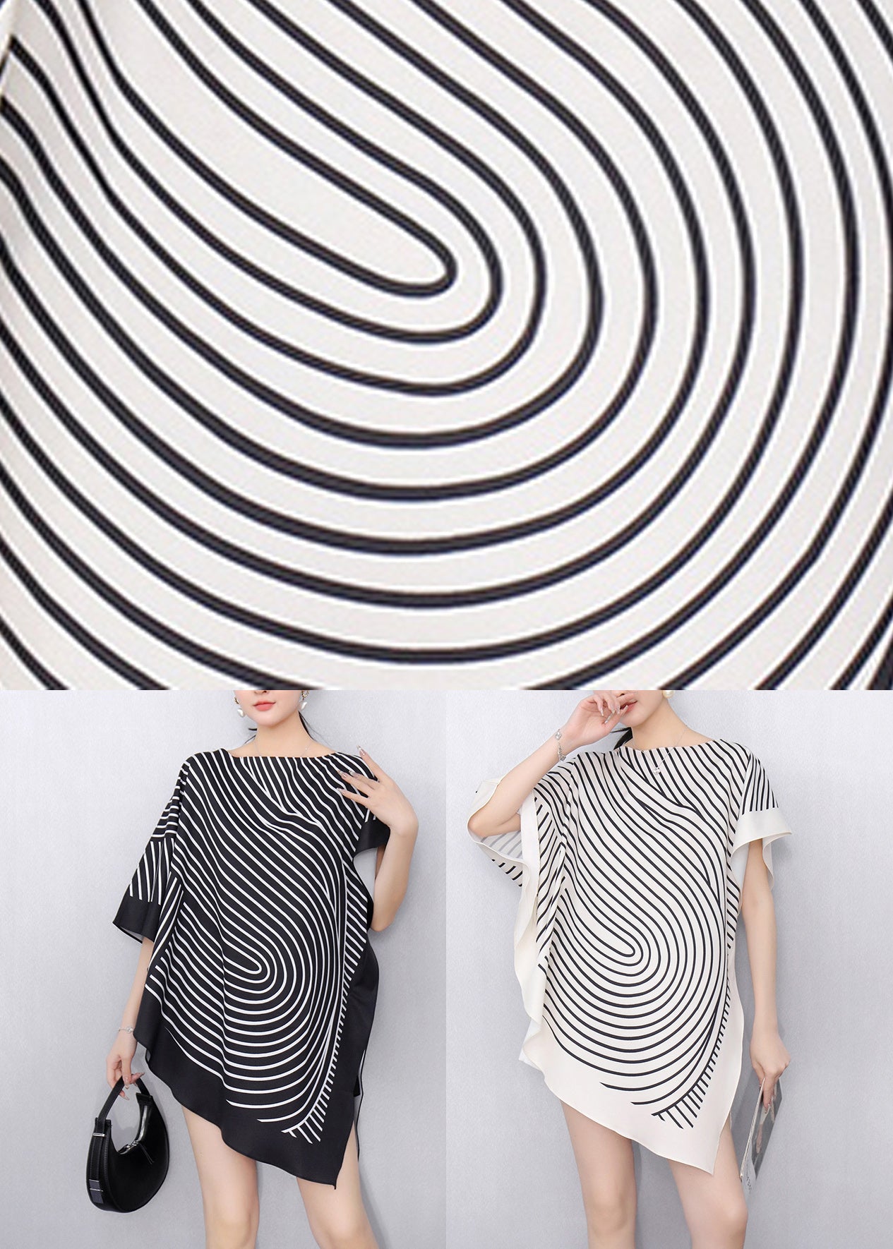 White Striped Asymmetrical T Shirts Summer