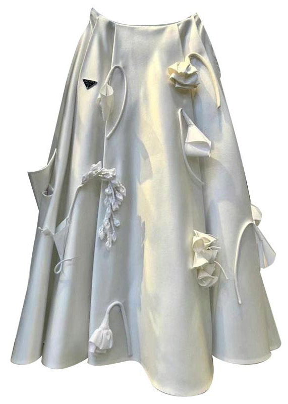 White Wrinkled Decorated Skirts Summer