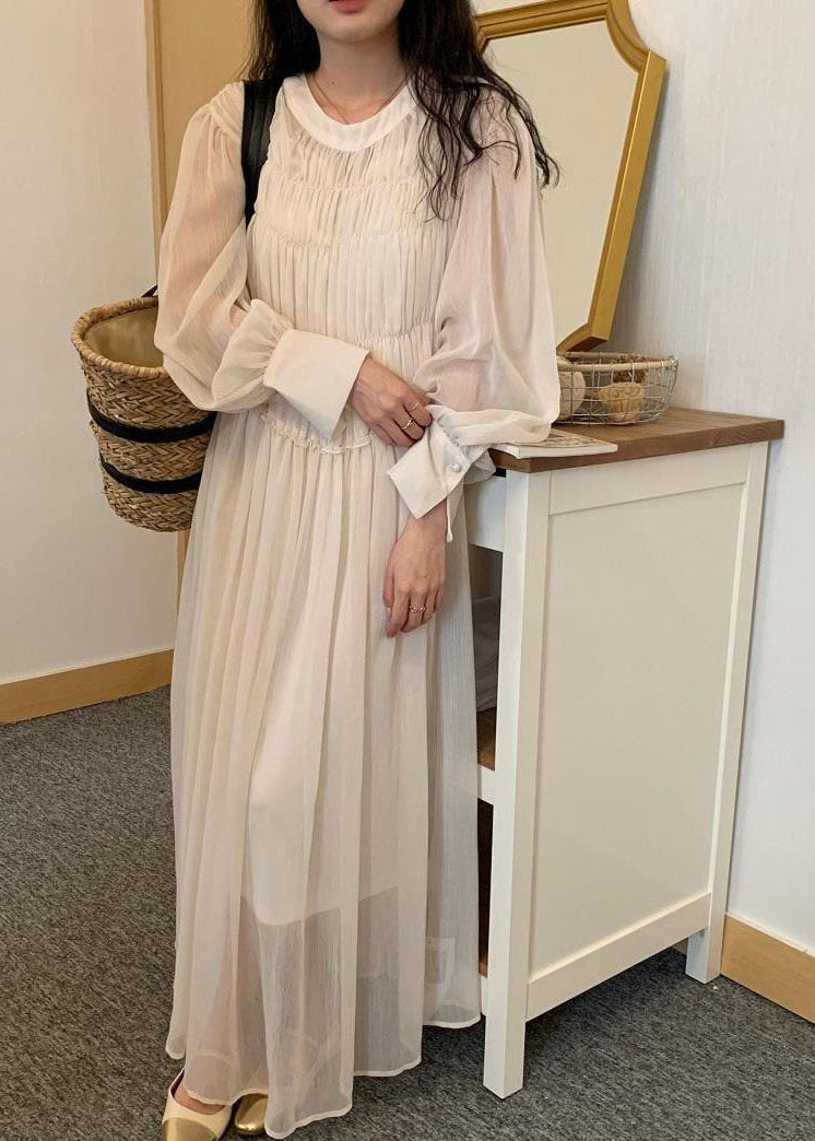 White Wrinkled Patchwork 2 Piece Outfit Chiffon Dress Spring