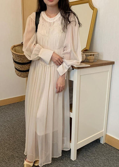 White Wrinkled Patchwork 2 Piece Outfit Chiffon Dress Spring