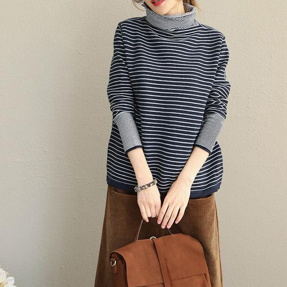High Neck Striped Sweater Loose Tops
