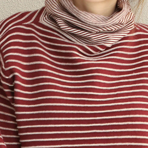 High Neck Striped Sweater Loose Tops