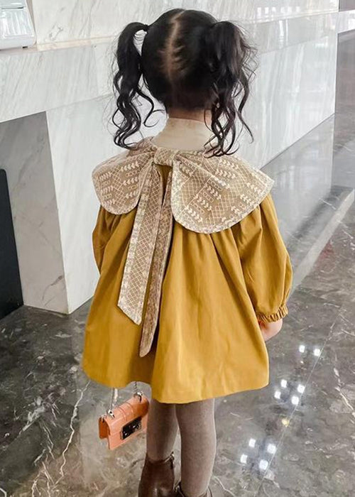 Yellow Bow Button Cotton Trench Outwear Spring
