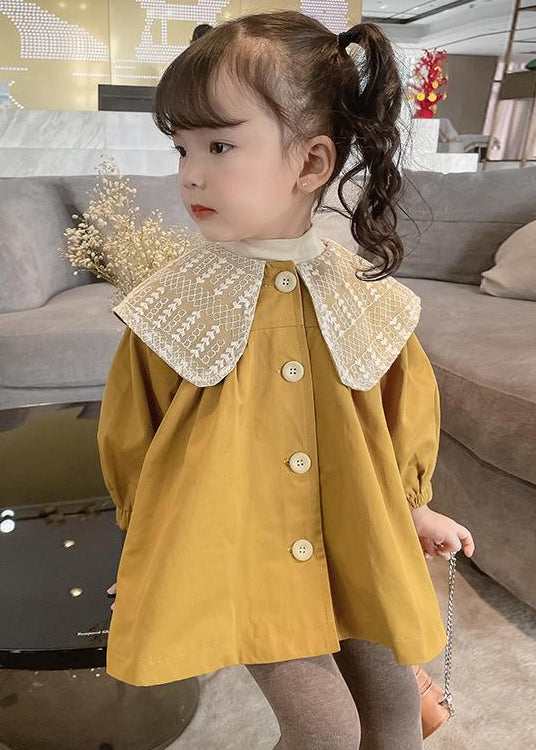 Yellow Bow Button Cotton Trench Outwear Spring