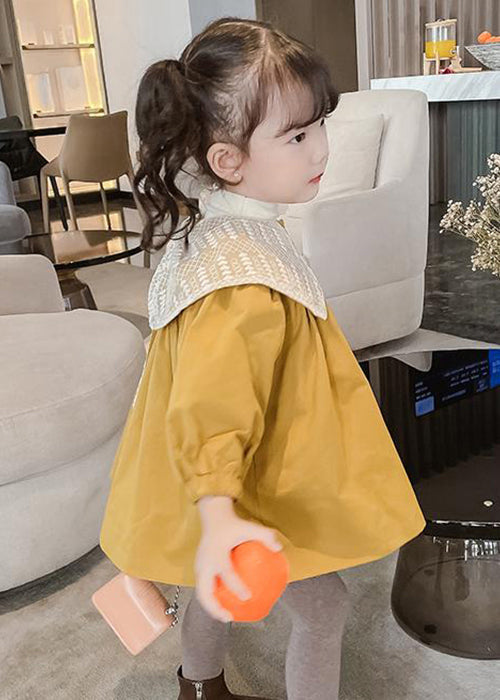 Yellow Bow Button Cotton Trench Outwear Spring