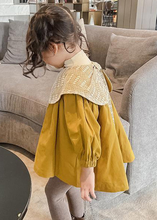 Yellow Bow Button Cotton Trench Outwear Spring