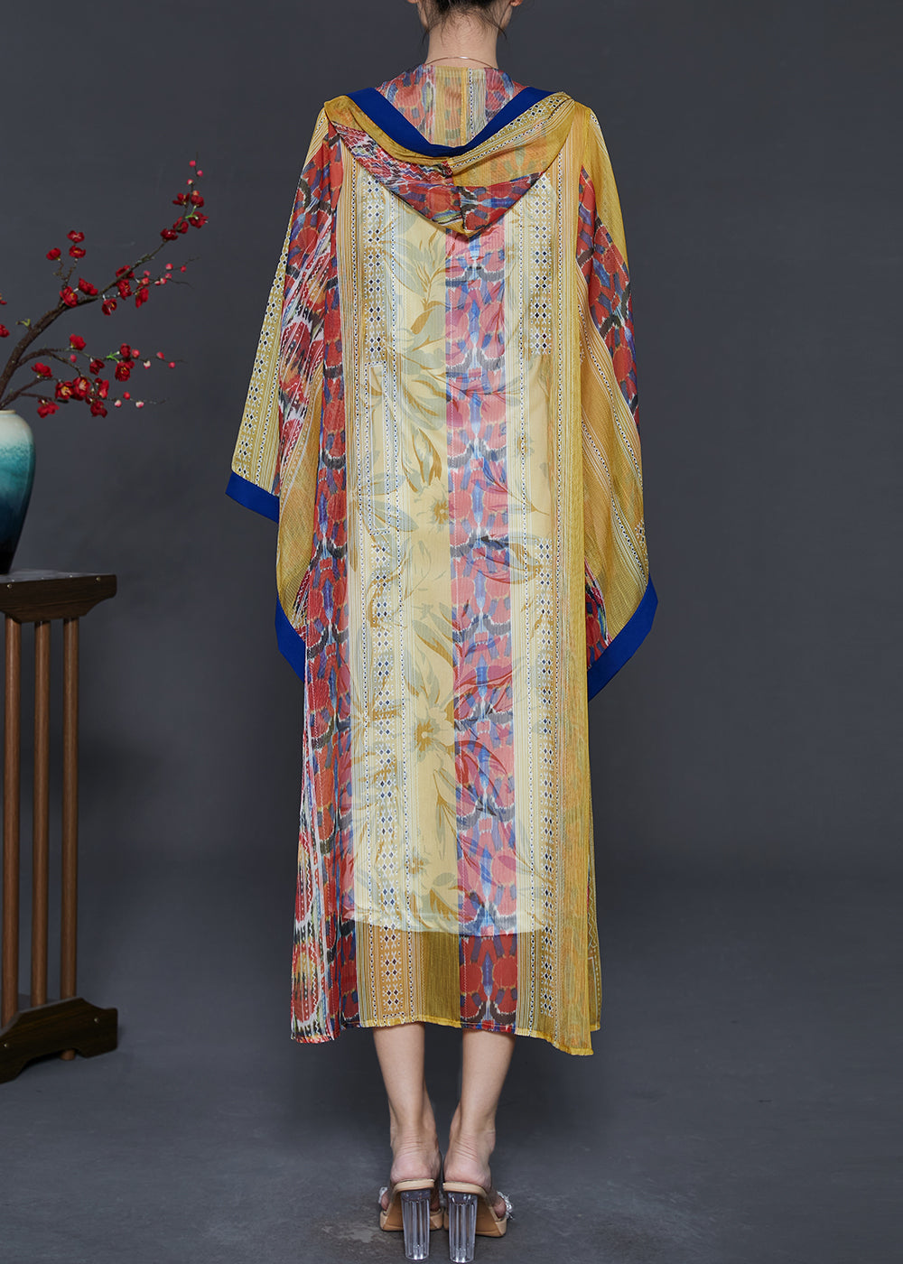 Yellow Hooded Print Chiffon Upf 50+ Cardigan Summer
