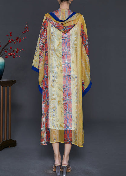 Yellow Hooded Print Chiffon Upf 50+ Cardigan Summer