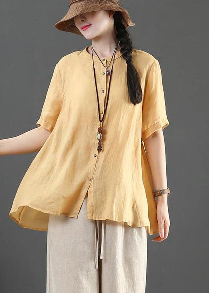 Yellow Loose Linen Summer Shirt Tops