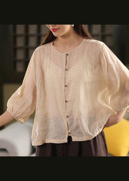 Yellow O Neck Button Linen Top Summer