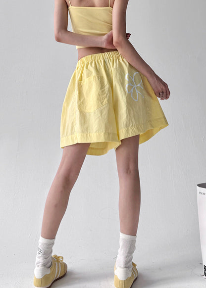 Yellow Oversized Print Sports Shorts Summer