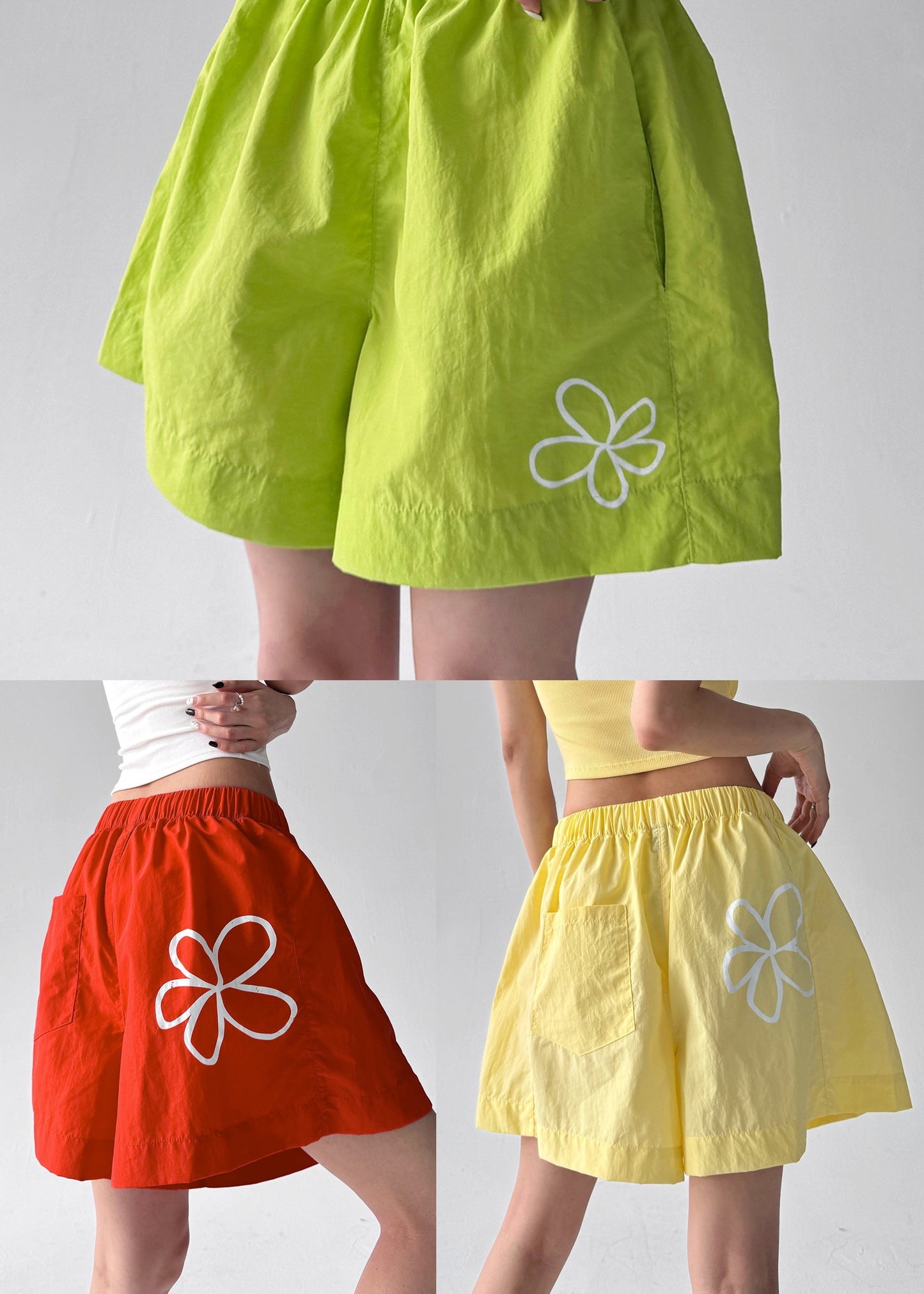 Yellow Oversized Print Sports Shorts Summer