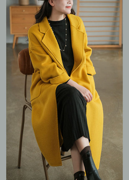 Yellow Oversized Pockets Woolen Coats Winter