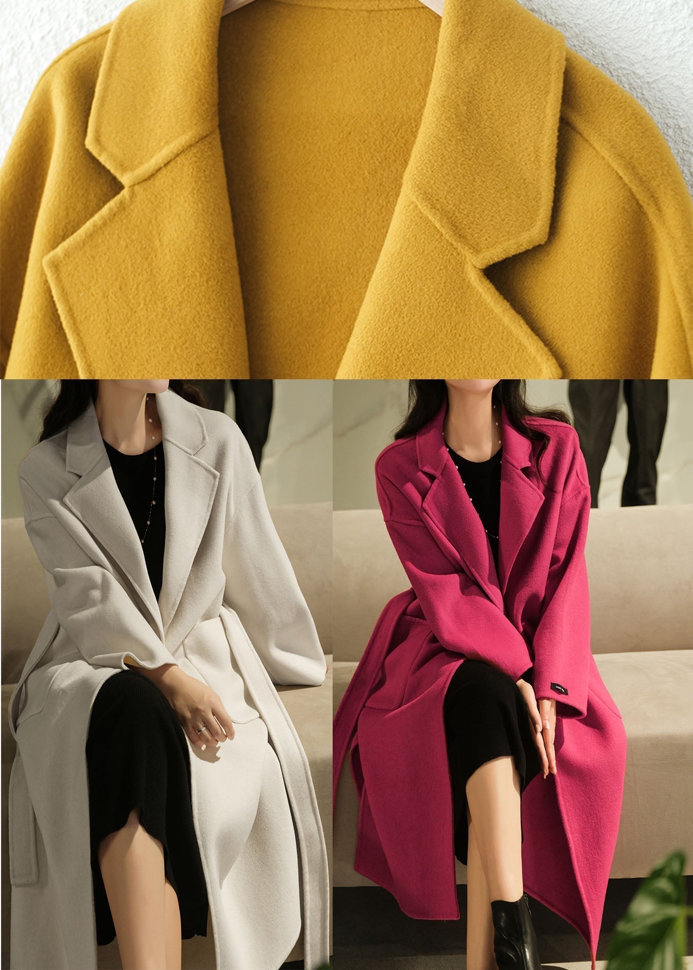 Yellow Oversized Pockets Woolen Coats Winter