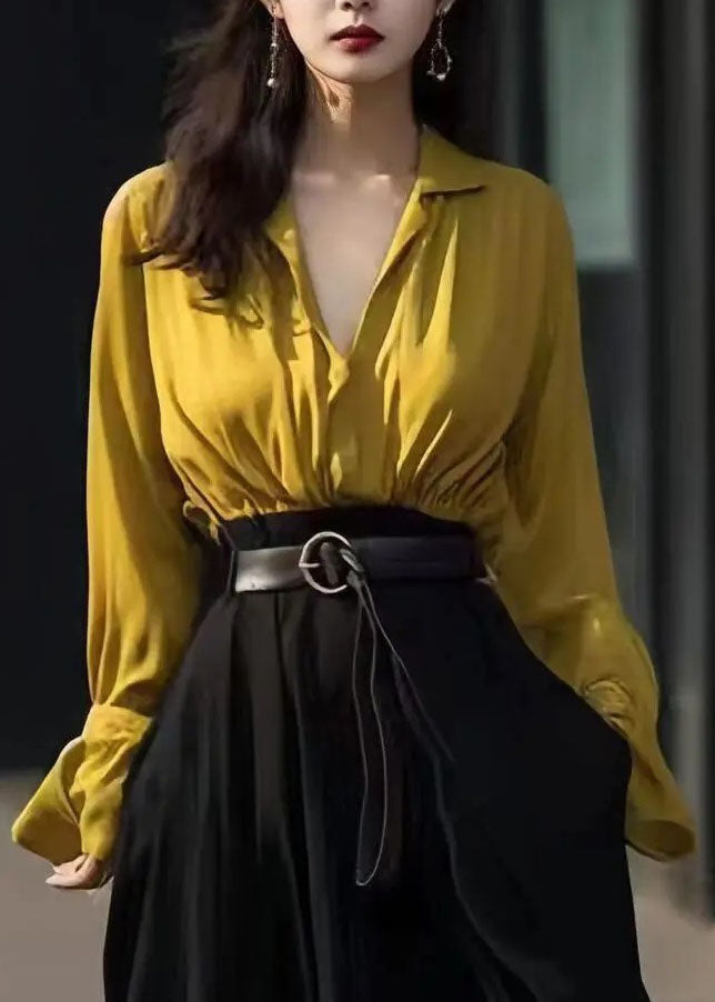 Yellow Peter Pan Collar Butto Shirt Fall