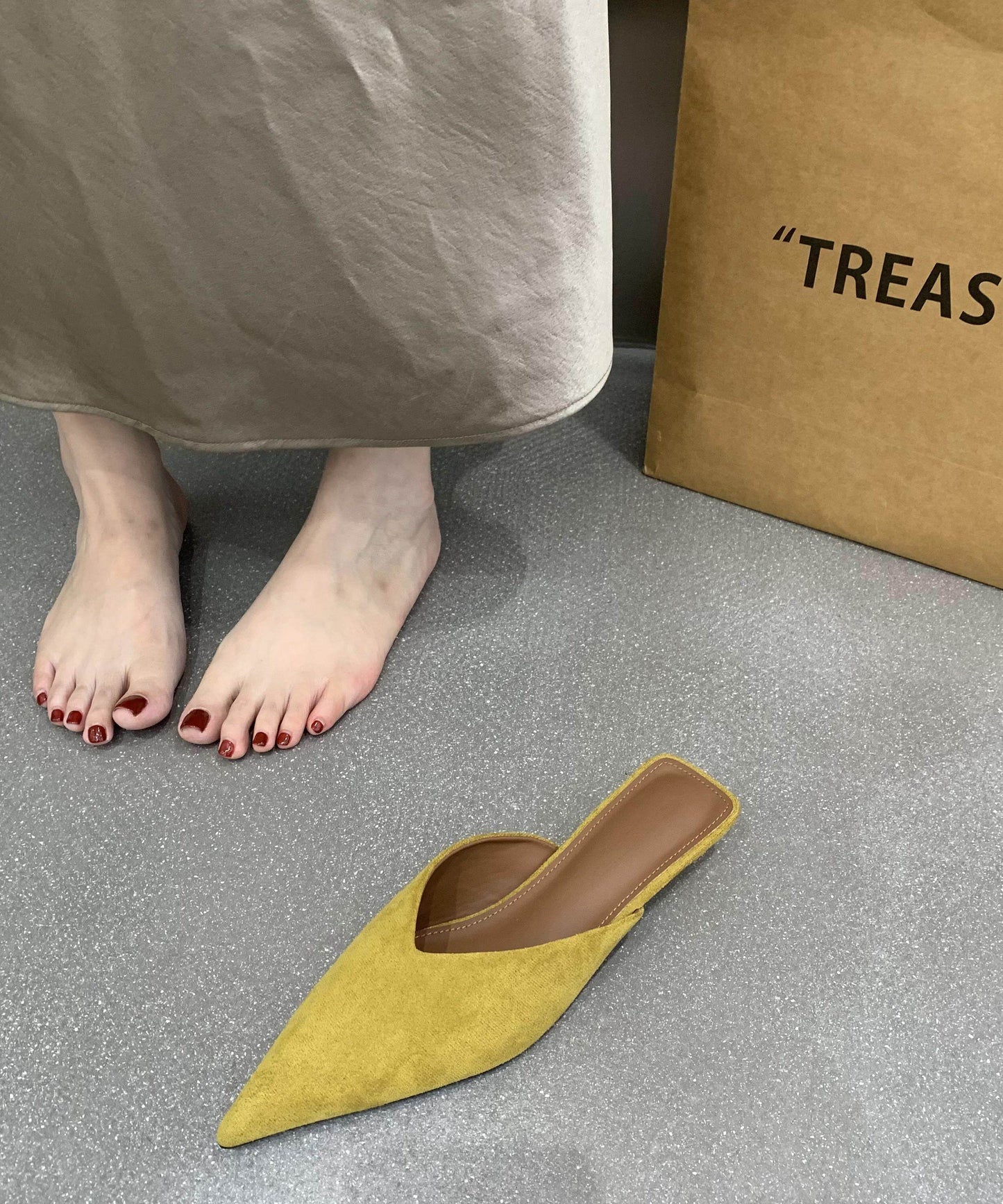 Yellow Pointed Toe Flip Flops