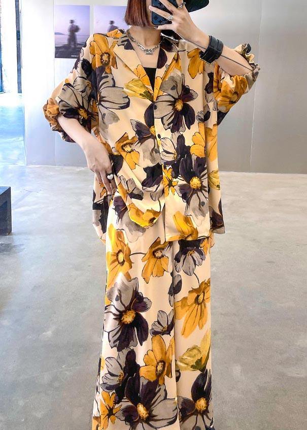 Yellow Print Two Piece Suit