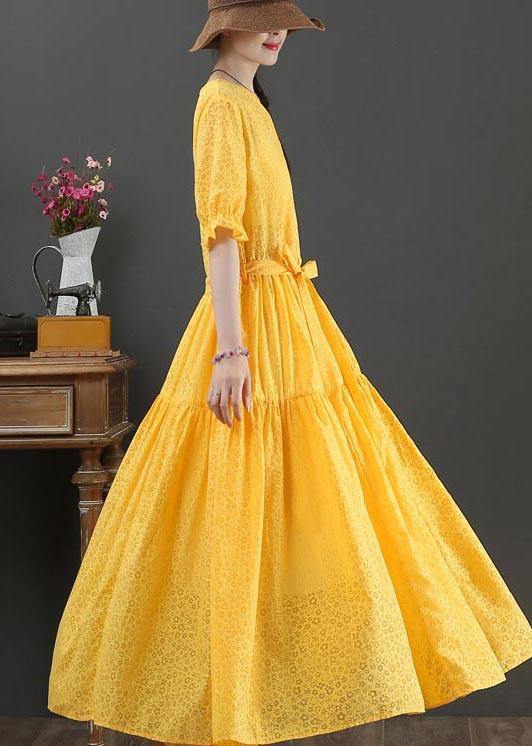 Yellow Short Sleeve a Line Summer Cotton Dress