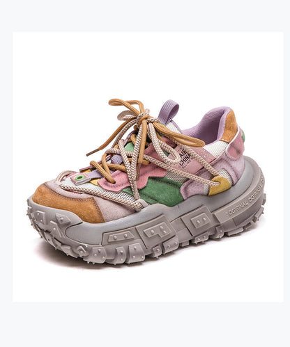 Yellow Suede Breathable Mesh Splicing Flat Feet Shoes