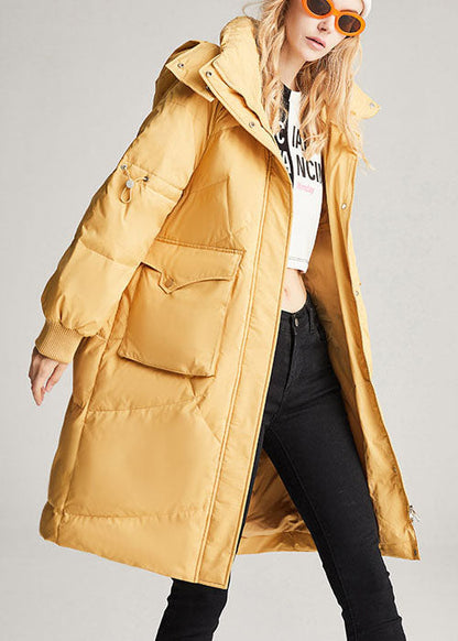 Yellow Hooded Pockets Loose Winter Duck Down Winter Coats