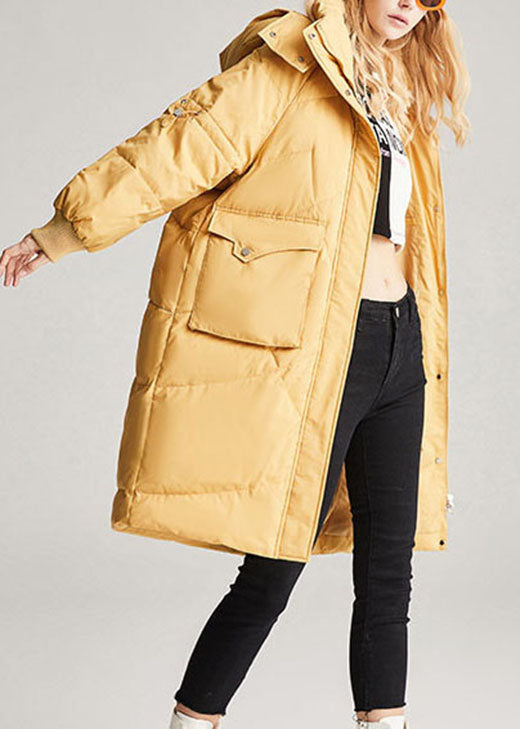Yellow Hooded Pockets Loose Winter Duck Down Winter Coats