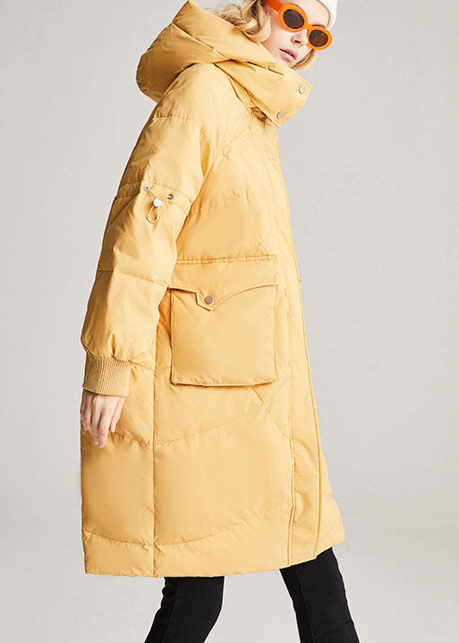 Yellow Hooded Pockets Loose Winter Duck Down Winter Coats