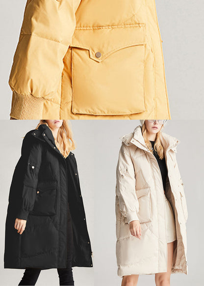Yellow Hooded Pockets Loose Winter Duck Down Winter Coats