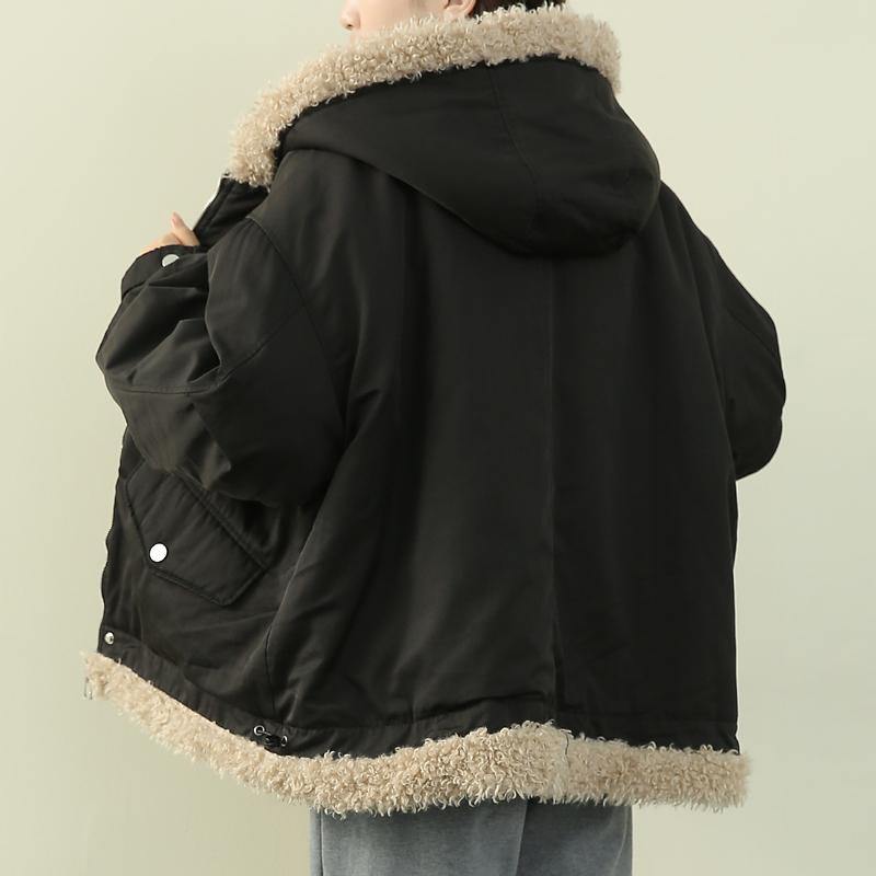 Army Green Clothes Hooded Zippered Knitwear Fuzzy Wool Coat