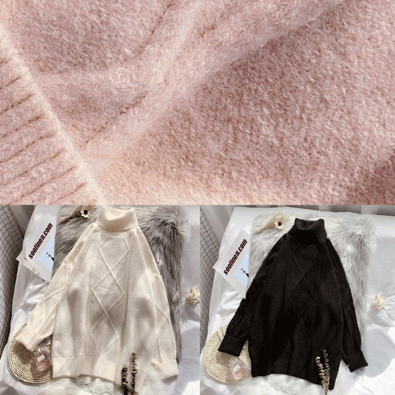Beige Sweater Dresses Diy High Neck Long Sleeve Mujer Knitted Tops