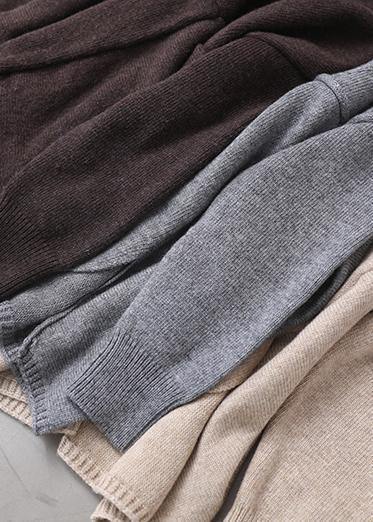 Beige O Neck Knitted Clothes Oversize Batwing Sleeve Knit Sweat Tops Asymmetric Hem